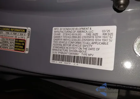 2025 Honda Odyssey Sport-L z USA, uszkodzony, nr VIN 5FNRL6H71SB058867
